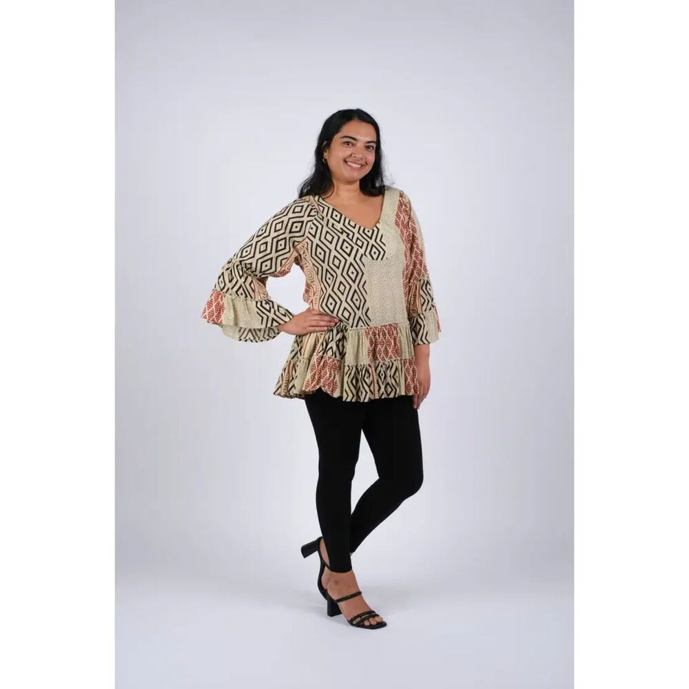 Abstract Mocha Patchwork Tunic